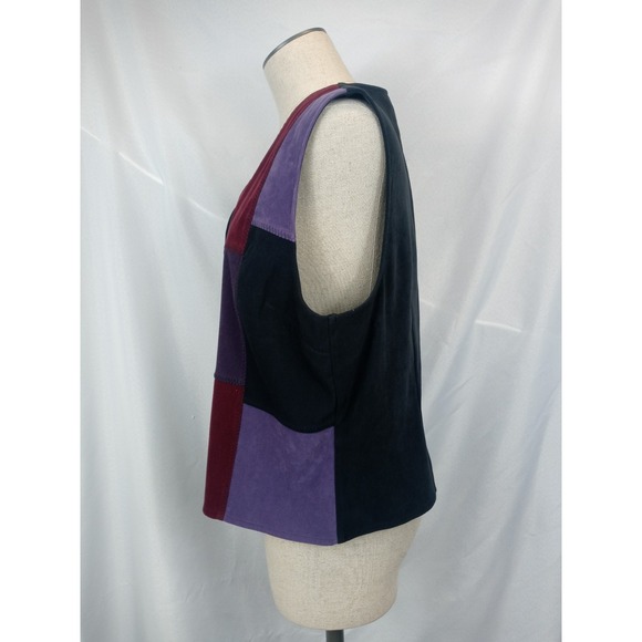 Vintage White Stag Vest L Colorblock Patchwork Suede Velvet Purple 90s - Picture 3 of 10